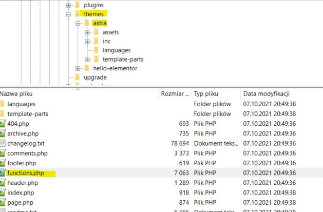 plik functions.php w katalogu motywu witryny wordpress